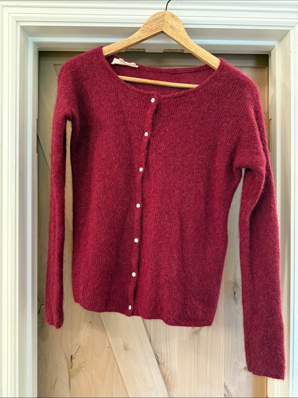 Sézane Burgundy Button-Front Knit Cardigan